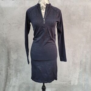 Fabletics Shirt Dress Womens Small Black Sheath Dress Jersey Paisley Embroidered